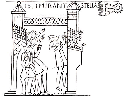 Рис. 71. Старинный ковер с изображением кометы Галлея в 1066 г