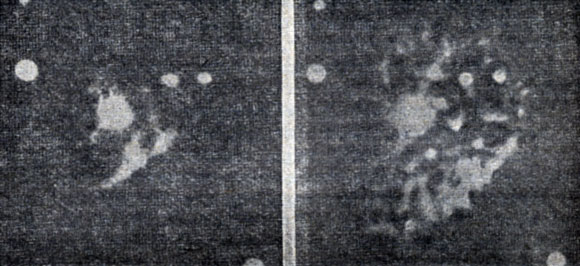 Рис. 162. Оболочка, расширяющаяся после вспышки Новой Персея 1901 г
