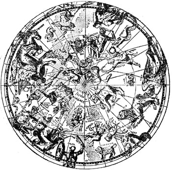 Рис. 3. 'Небесный зверинец' - старинная карта звездного неба с фигурами созвездий